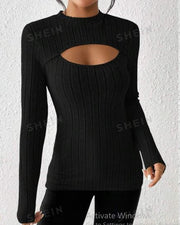 Shein Raffinéa Cut Out Front Mock Neck Tee, L -.