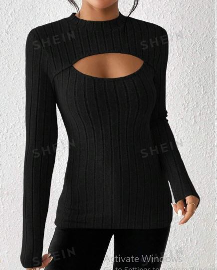 Shein Raffinéa Cut Out Front Mock Neck Tee, L -.