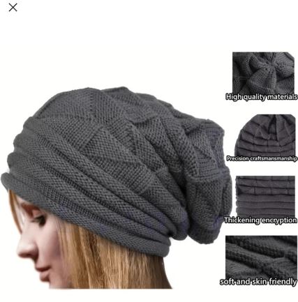 Shein 1pc Simple Casual Solid Color Pleated Warm Knit Beanie Hat /