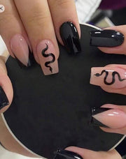 Shein 24pcs Black Color-Block And Snake Print Nail Art  +