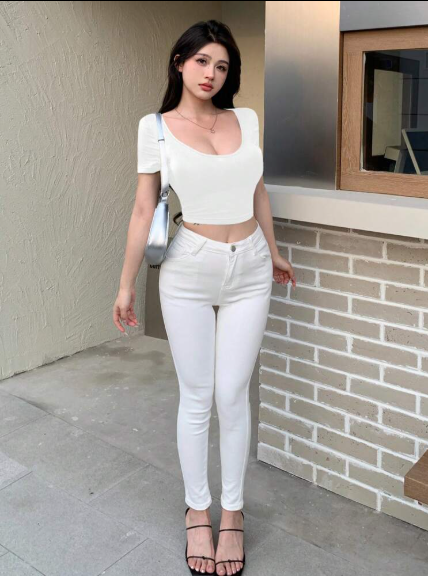 Shein Solid Color Slim Fit Short Sleeve Casual T-Shirt With Round Neck, Crop Top, L +