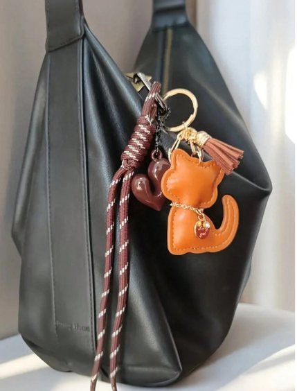 Shein 1pc Handmade Cute Keychain, Cartoon Cat Tassel Design Keychain >