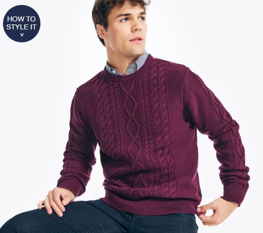 Nautica Cable-Knit Crewneck Sweater, XL */