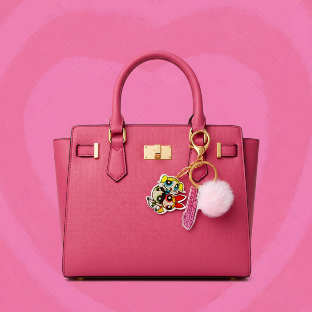 Shein The Powerpuff Girls, Cartoon Figure & Pompom Charm Keychain ---