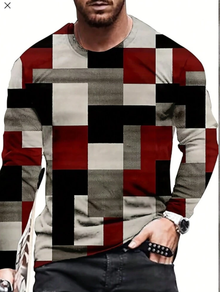 Shein Men's Color Block Long Sleeve T-Shirt, XL +