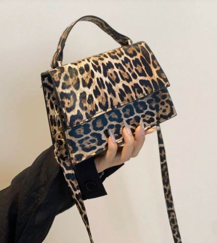 Shein Casual Leopard Print Flap Top Small Square Handbag /