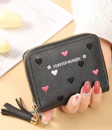 Shein New Heart Patterned Fashionable Letter Printed Coin Purse With Pendant*/