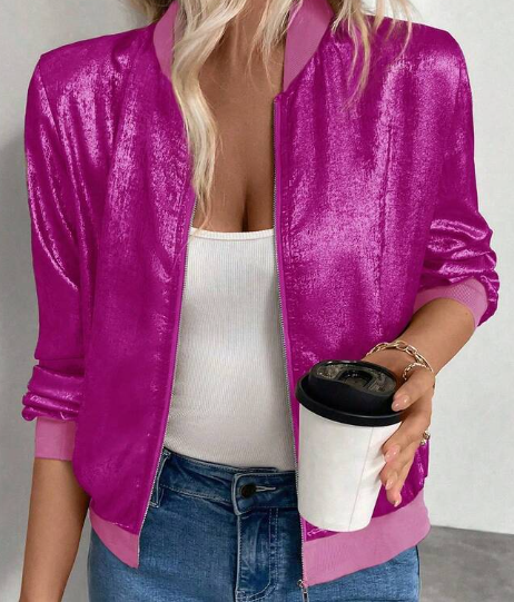 Shein Bloomy Lightweight Long Sleeve Zip-Up Casual Jacket -.