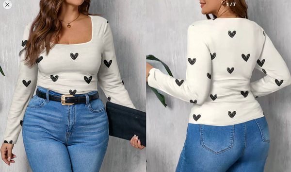Shein Casual Minimalist All-Over Heart Print Boxy Neck T-Shirt, XXL +