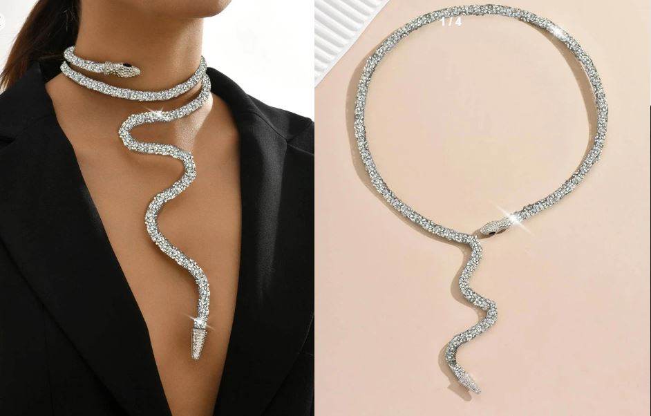 Shein 1pc Glamorous Funky Rhinestone Décor Snake Design Choker>