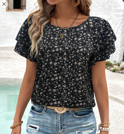 Shein Women's Double-Layer Ruffle Off-Shoulder Floral Vacation Blouse, XL +