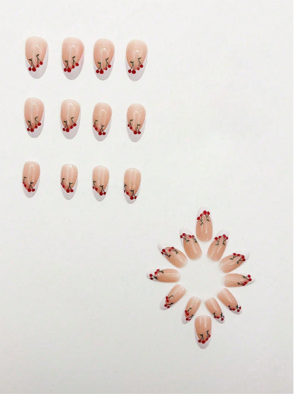 Shein Cherry French Tip Press-On Nails >
