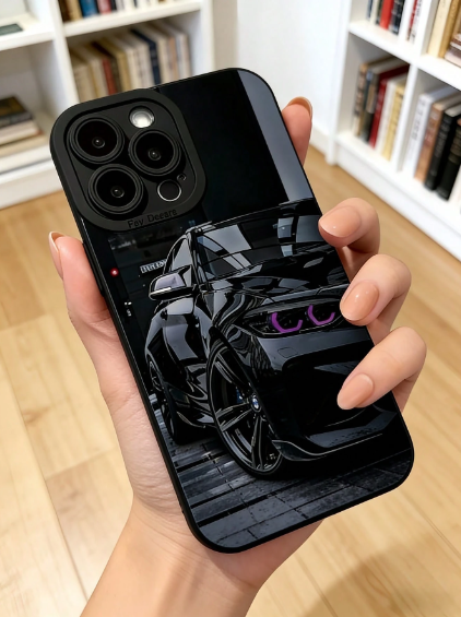 Dark-Themed Sports Car Print Phone Case With Four-Corner Drop Protection>