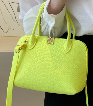 Shein Neon Yellow Snakeskin Embossed dome bag funky +