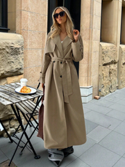 Shein Women's Casual Double-Breasted Belted Trench Coat, L>