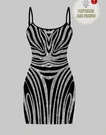 Shein Sexy Sequin Casual Minimalist Spaghetti Strap Women Mini Dress Chic Dress, M +