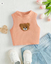 Shein Young Girl Bear Patched Mock Neck Tank Top +