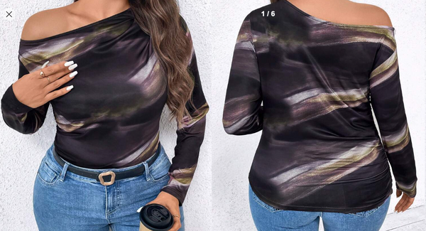 Shein Plus Size Tie Dye Asymmetrical Collar T-Shirt, 0XL +