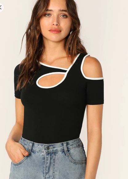 Shein Contrast Binding Cutout Tee /