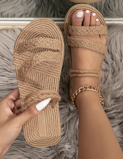 Shein Women Braided Detail Flat Sandals, Size: 37 +