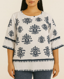 Shein Women Plus Size Embroidered Tunic Top With Geometric Design, 3XL +