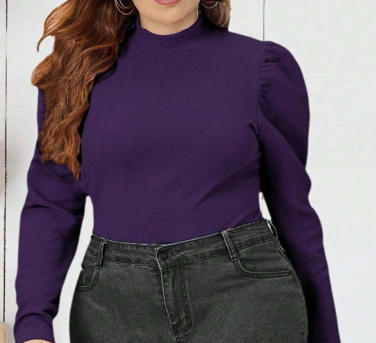 Shein Women's Plus Size Brown Mock Neck Puff Sleeve Tunic Top Shirt, 3XL +