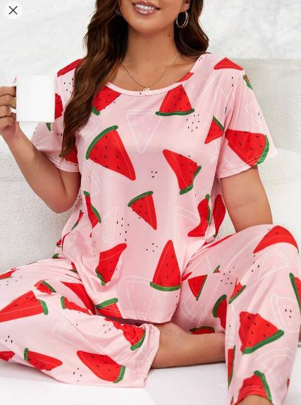 Shein Plus Watermelon Print Tee & Pants PJ Set / Pajama Set /