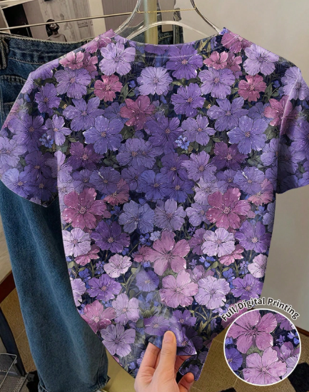 Shein Women's Full Print T-Shirt With 3D Floral Pattern, Streetwear -.