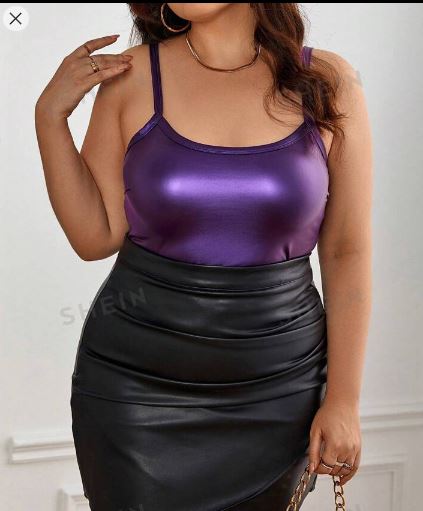 Shein Plus Solid PU Leather Cami Top, 1XL +