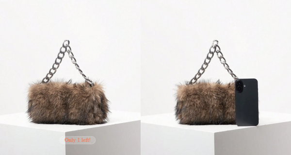 Shein Solid Fuzz Soft Candy Color Chain Satchel Bag +