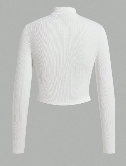 Shein Casual Front Zipper Slim Fit Long Sleeve Ribbed Fabric Thin Jacket, L-.