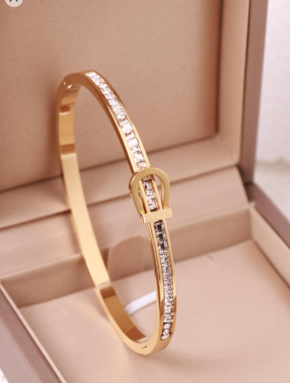 Shein 1pc Fashion Stainless Steel Rhinestone Decor Bangle +