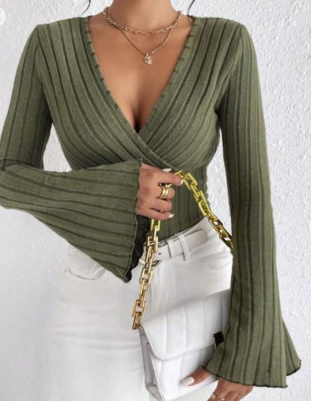 Shein Frenchy Surplice Neck Flare Sleeve Tee +