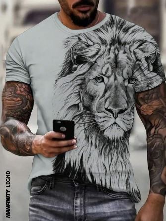 Shein Manfinity LEGND Men Lion Print Tee, XXL /