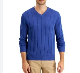 Club Room Mens Drop-Needle V-Neck Cotton Sweater, XL +