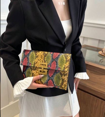 Shein Crocodile Pattern Metal Chain Clutch Bag +