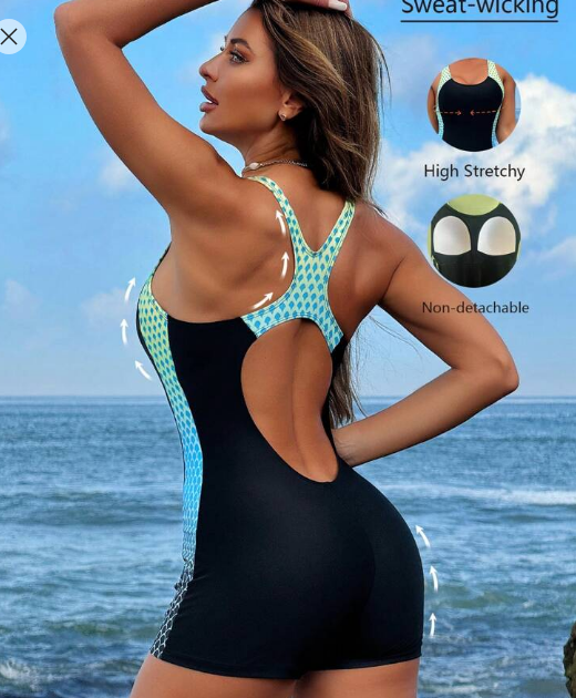 Shein Swim Backless Ombre Print Patchwork Ladies Board Shorts, L +