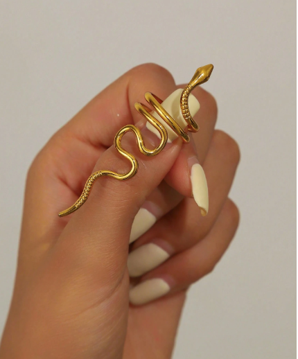 Shein 1pc Women's 18K Gold Plated Stainless Steel Snake Shaped Open Ring +