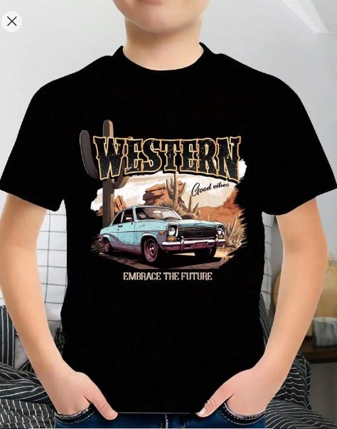 Shein Tween Boys' Vintage Car Print Short Sleeve T-Shirt +