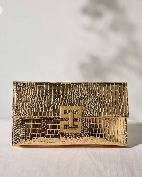 Shein Solid Color Luxury Flap Stone Pattern Stylish Clutch Handbag >