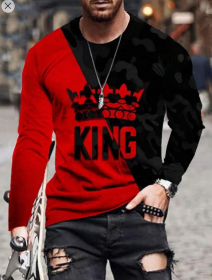 Shein Men's Casual Crown &amp; Letter Print Color Block Long Sleeve T-Shirt, M +