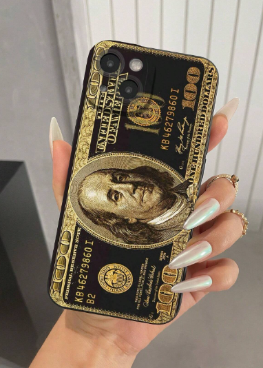 Fashionable Money Golden Design Pattern Liquid Silicone Mobile Phone Case>