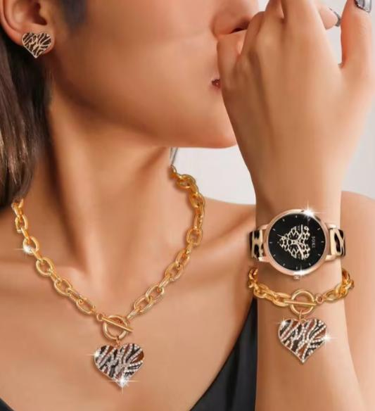 Shein Exquisite Dial Quartz Watch With Jewelry Accessories Set (without box)-.