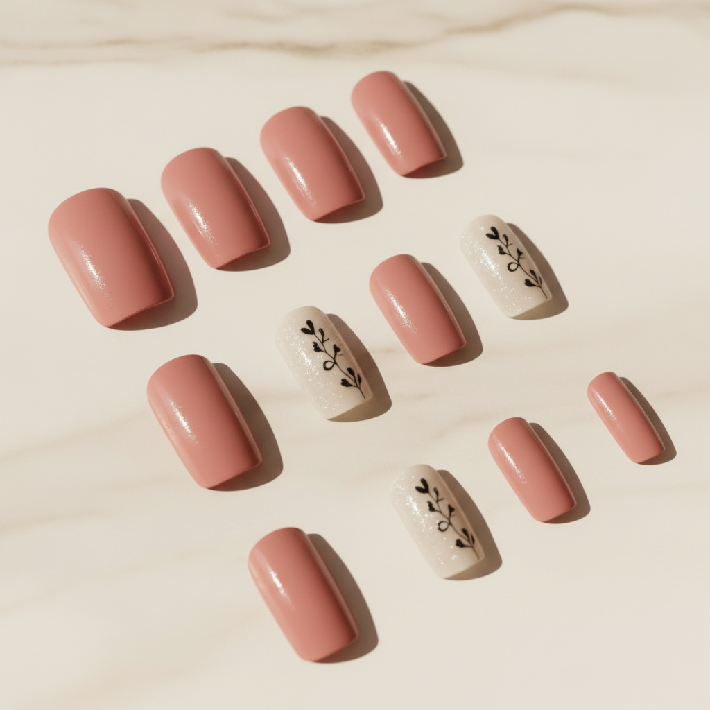 Shein 24pcs Simple Orange & Multicolor Heart-Shaped Short Wear Nail +