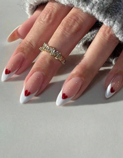 Shein 24pcs Almond Shaped Red French Tip Press-On Nails>