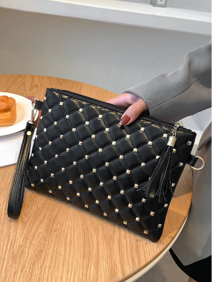Shein Studded Decor Quilted Clutch Bag -.