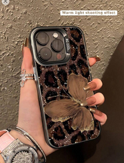 1pc Fashionable Butterfly Leopard Print Anti-Fall Protective Phone Case, Iphone 16 pro max