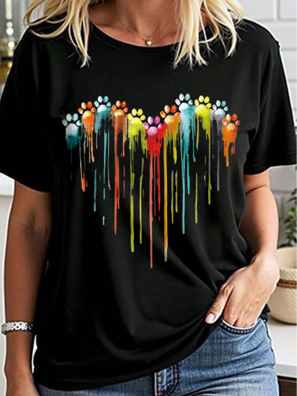 Shein Plus Size Printed Round Neck Short Sleeve T-Shirt, XXL +