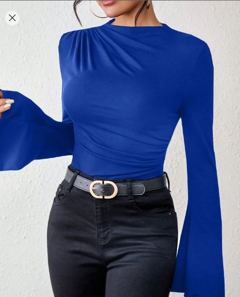 Shein Mock Neck Trumpet Sleeve Ruched Tee +