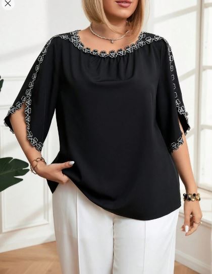Shein Plus Size Round Neck Split Sleeve Simple Summer Shirt, 3XL +